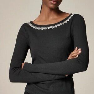 J. Crew Embellished Vintage Rib Long-Sleeve Top  Black NWT M